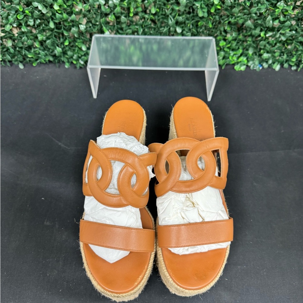 HERMES Nappa Ithea Espadrille Wedge Sandals - W9 - Picture 4 of 12